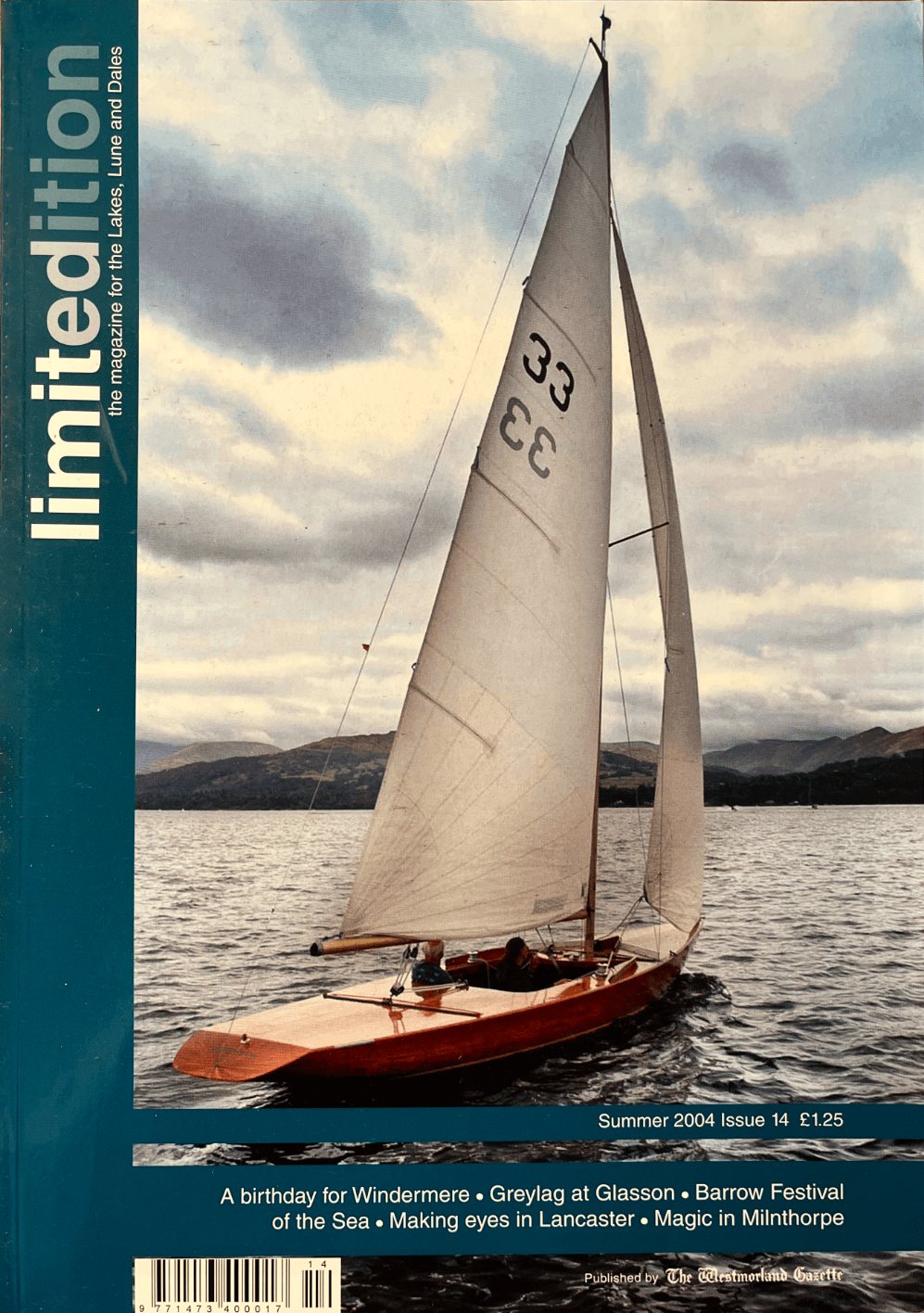 Limited Edition magazine cover showing a sailing yacht on Windermere